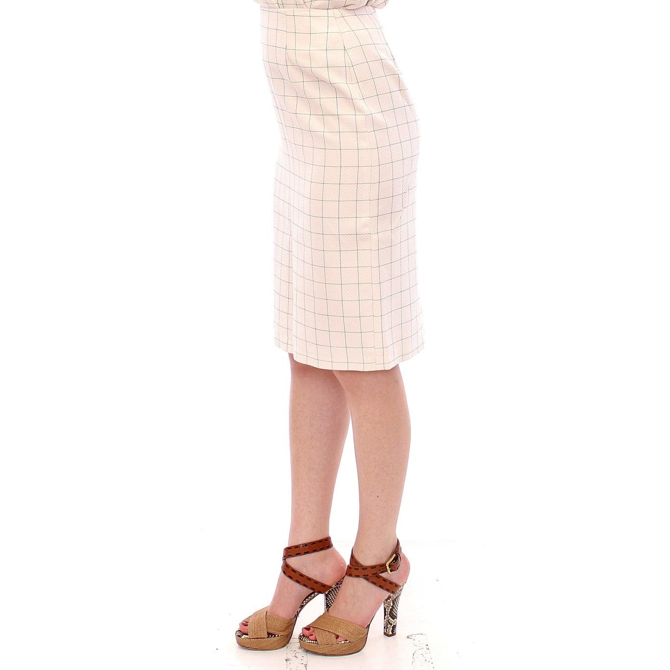 White Cotton Checkered Pencil Skirt - coffeewithmee2