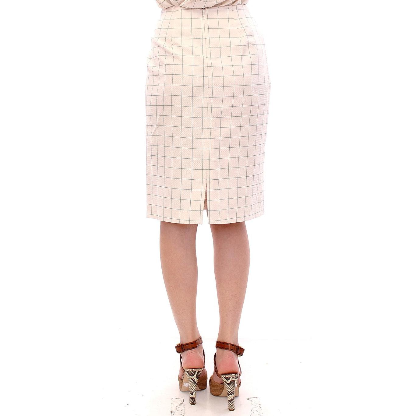 White Cotton Checkered Pencil Skirt - coffeewithmee2