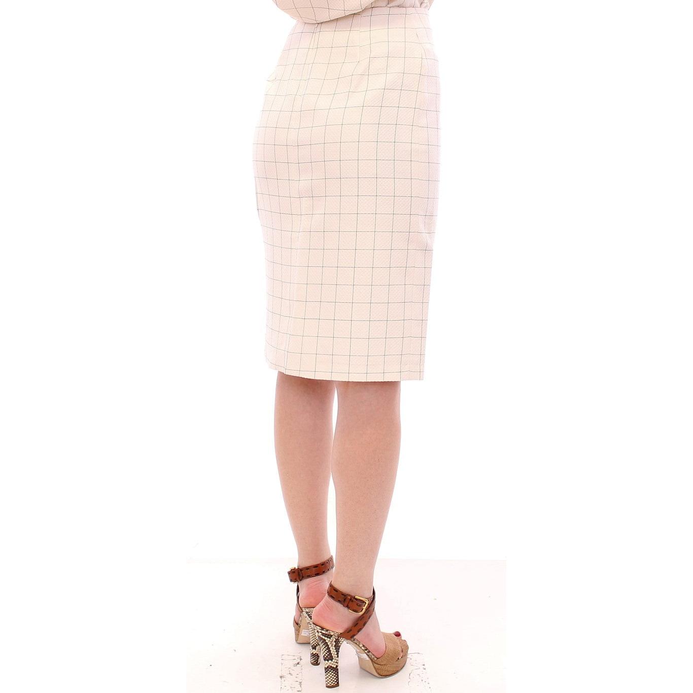 White Cotton Checkered Pencil Skirt - coffeewithmee2