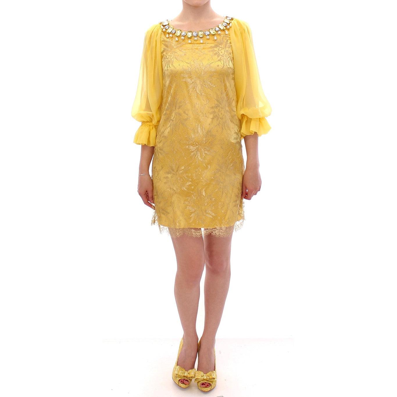 Yellow lace crystal mini dress - coffeewithmee2