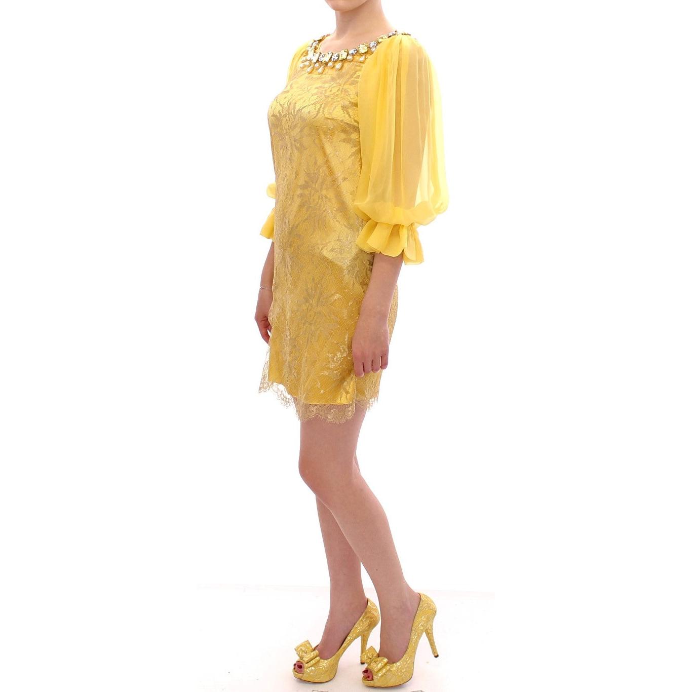 Yellow lace crystal mini dress - coffeewithmee2