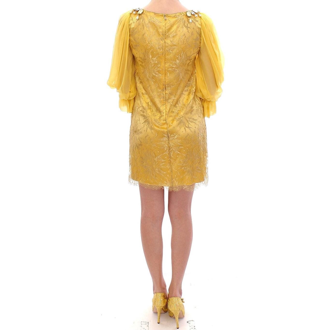 Yellow lace crystal mini dress - coffeewithmee2