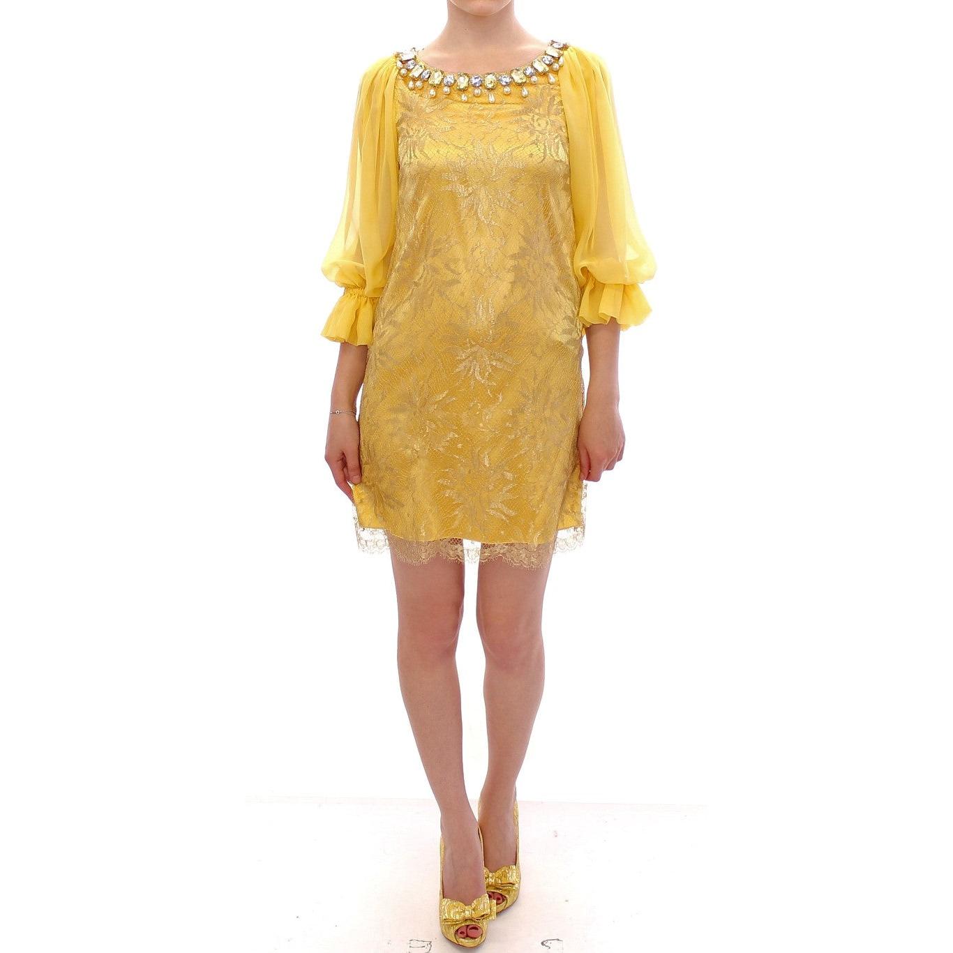 Yellow lace crystal mini dress - coffeewithmee2