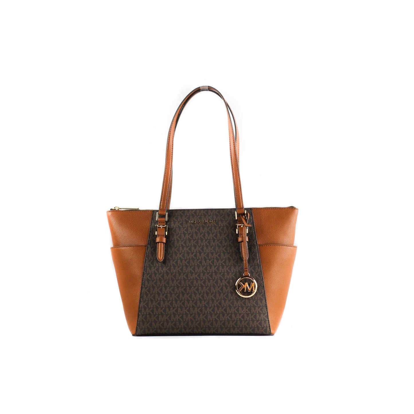 Charlotte Signature Leather Large Top Zip Tote Handbag Bag (Brown) - coffeewithmee2