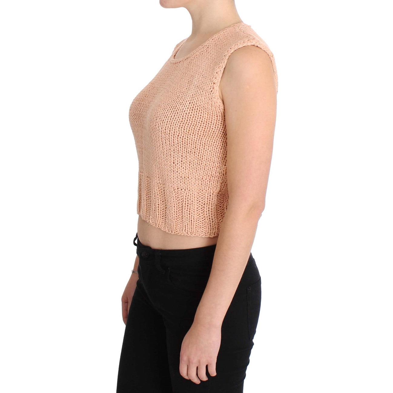 Pink Cotton Blend Knitted Sleeveless Sweater - coffeewithmee2