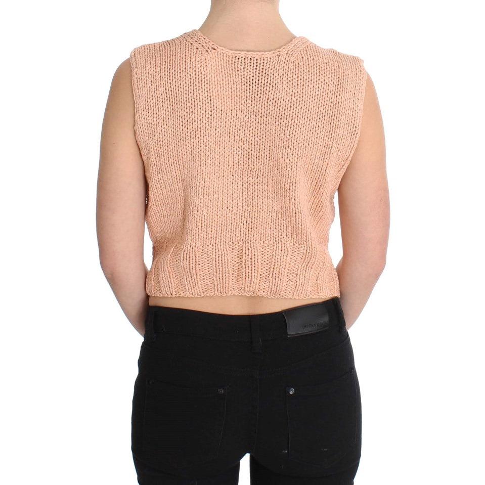 Pink Cotton Blend Knitted Sleeveless Sweater - coffeewithmee2