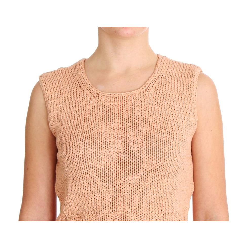 Pink Cotton Blend Knitted Sleeveless Sweater - coffeewithmee2