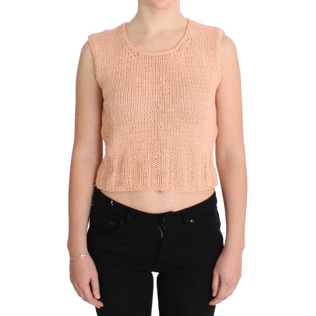 Pink Cotton Blend Knitted Sleeveless Sweater - coffeewithmee2