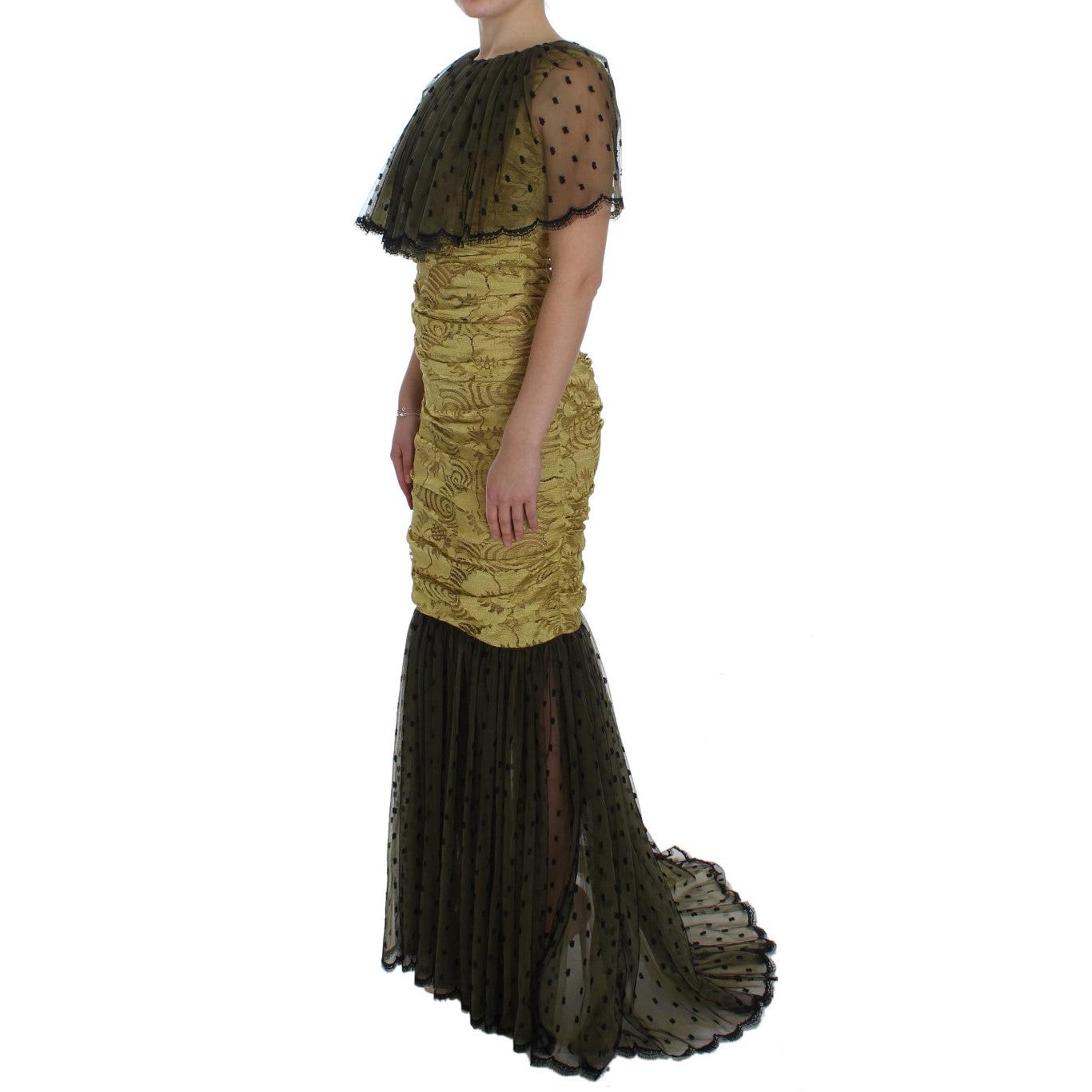 Yellow Black Floral Lace Ricamo Gown Dress - coffeewithmee2