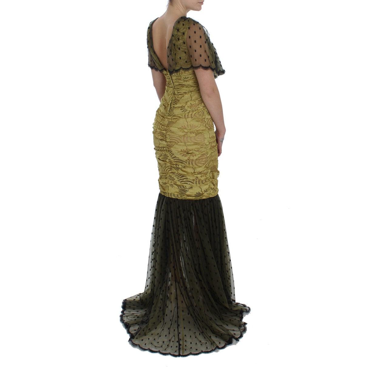 Yellow Black Floral Lace Ricamo Gown Dress - coffeewithmee2
