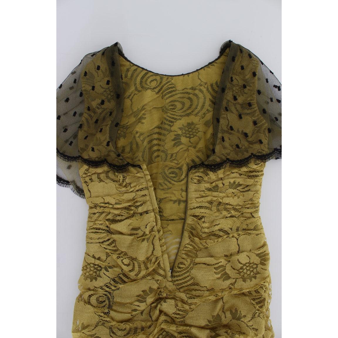Yellow Black Floral Lace Ricamo Gown Dress - coffeewithmee2