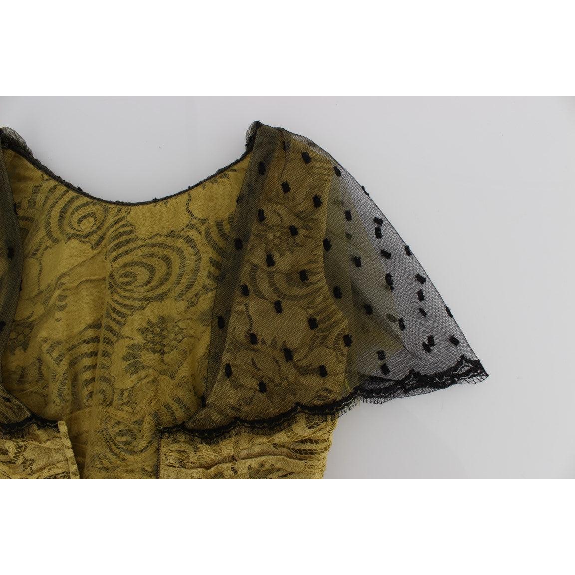 Yellow Black Floral Lace Ricamo Gown Dress - coffeewithmee2