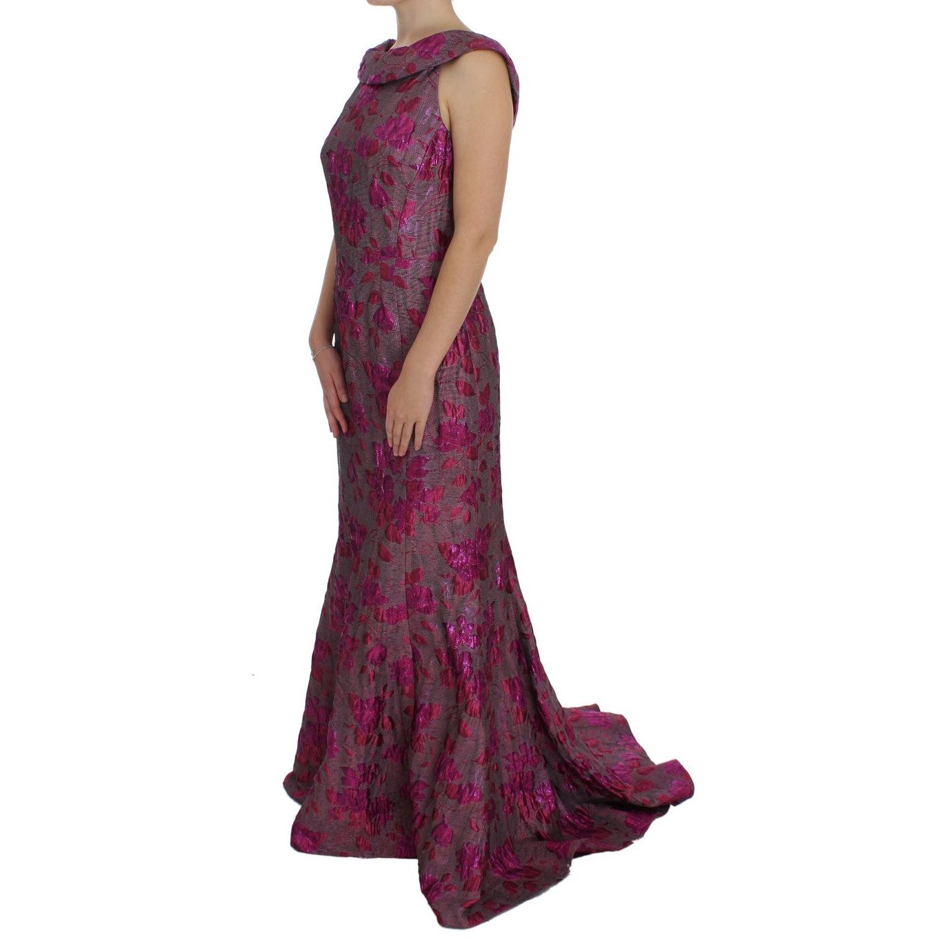 Pink Floral Brocade Sheath Gown Dress - coffeewithmee2