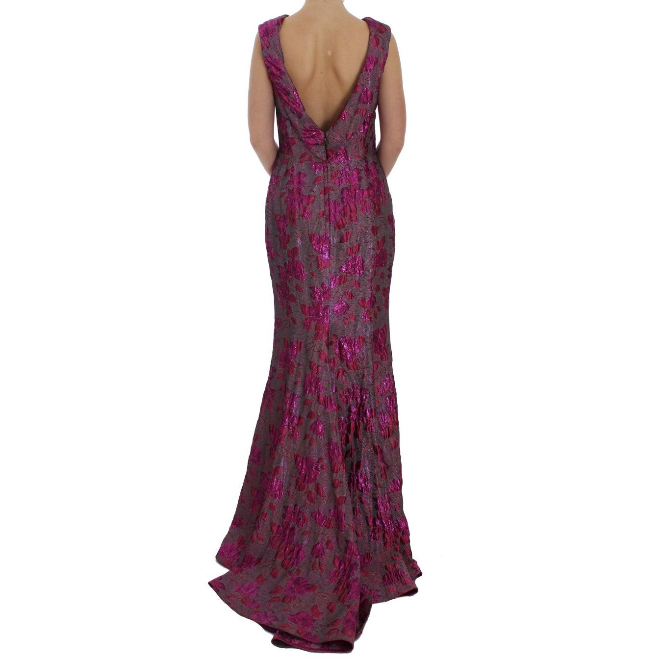 Pink Floral Brocade Sheath Gown Dress - coffeewithmee2