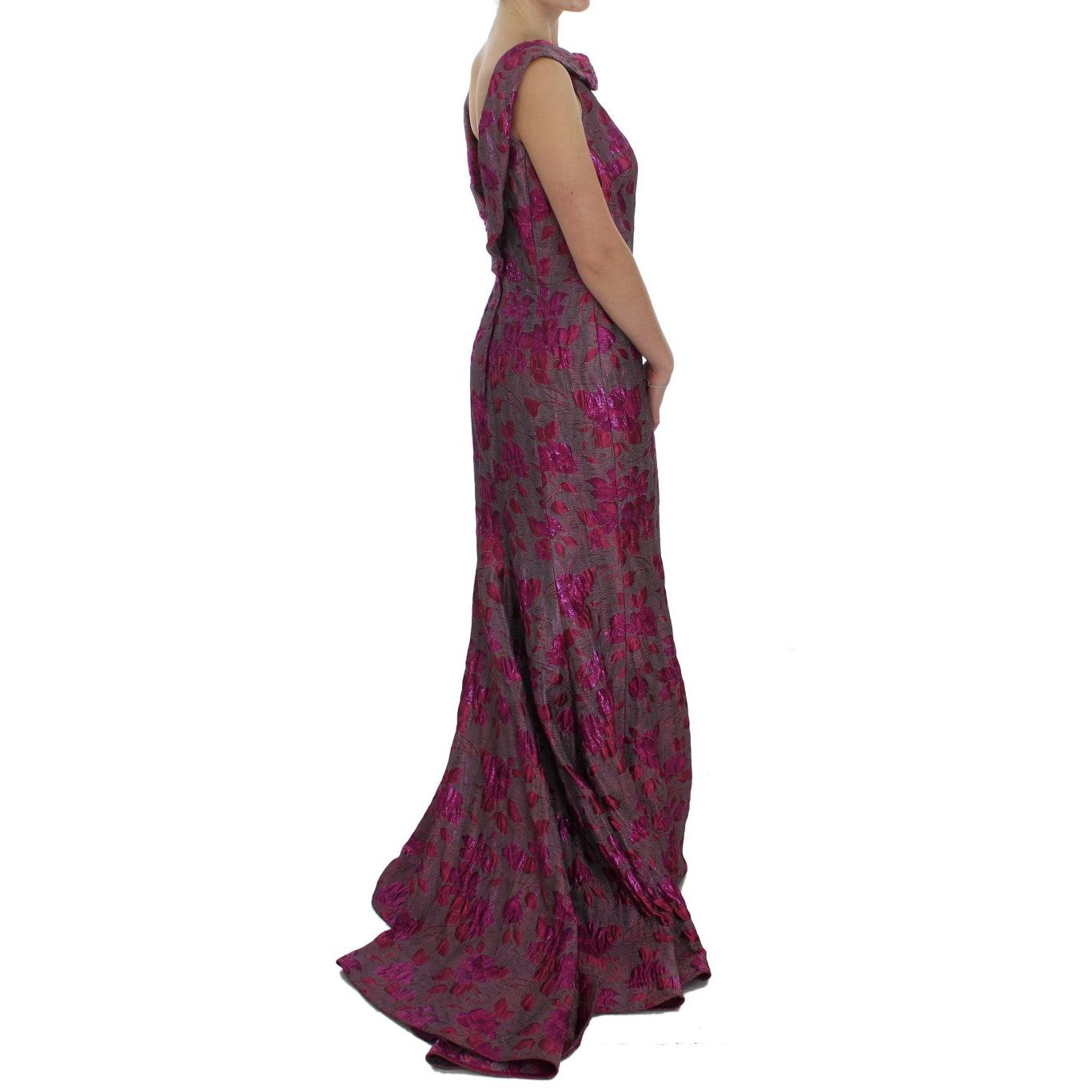 Pink Floral Brocade Sheath Gown Dress - coffeewithmee2