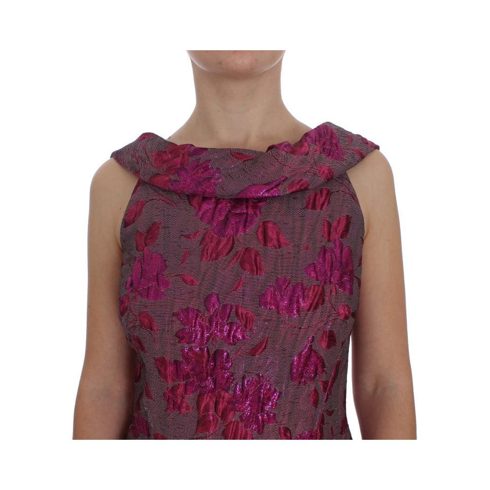 Pink Floral Brocade Sheath Gown Dress - coffeewithmee2