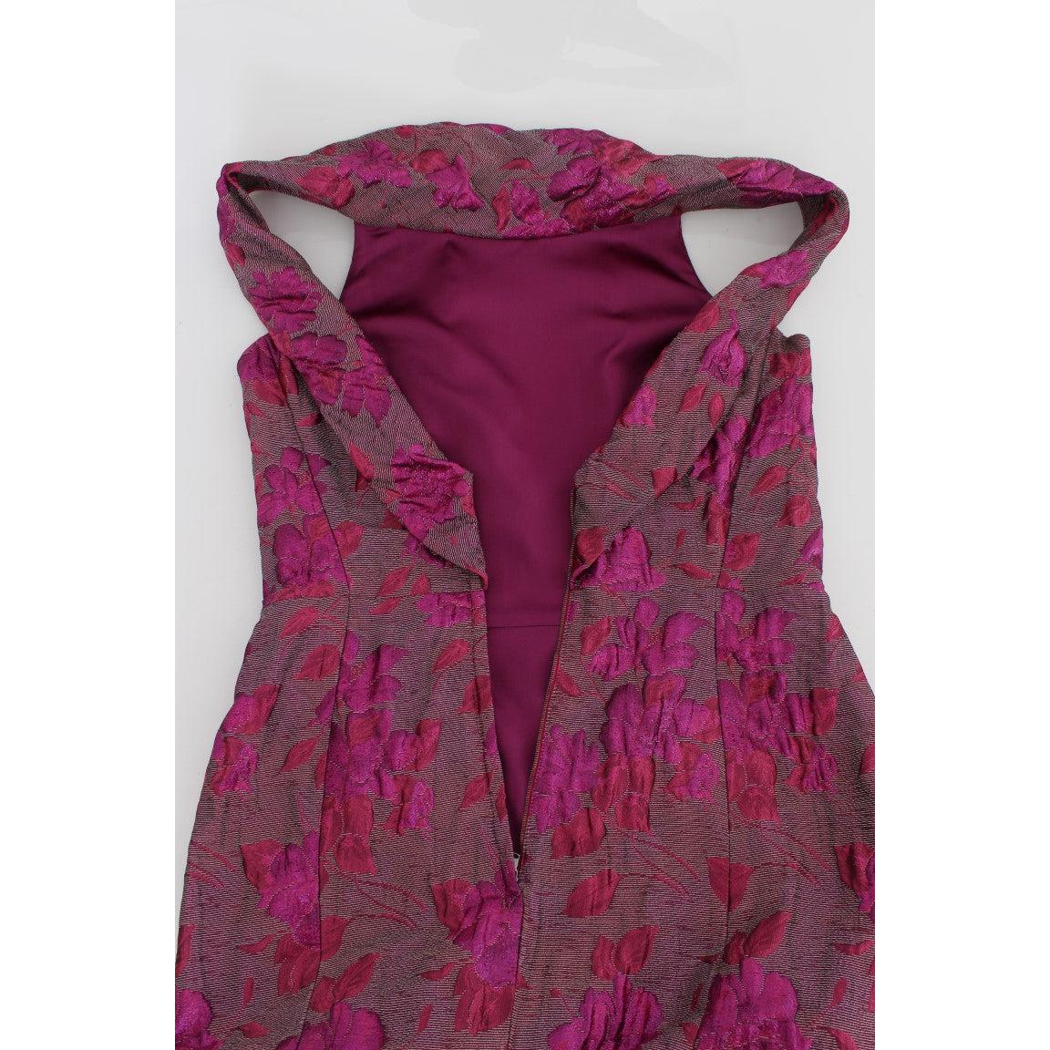 Pink Floral Brocade Sheath Gown Dress - coffeewithmee2