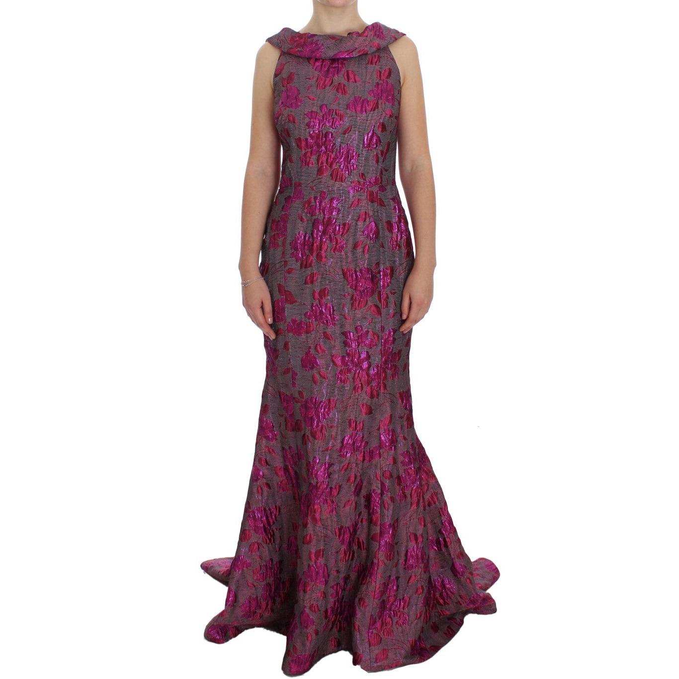 Pink Floral Brocade Sheath Gown Dress - coffeewithmee2