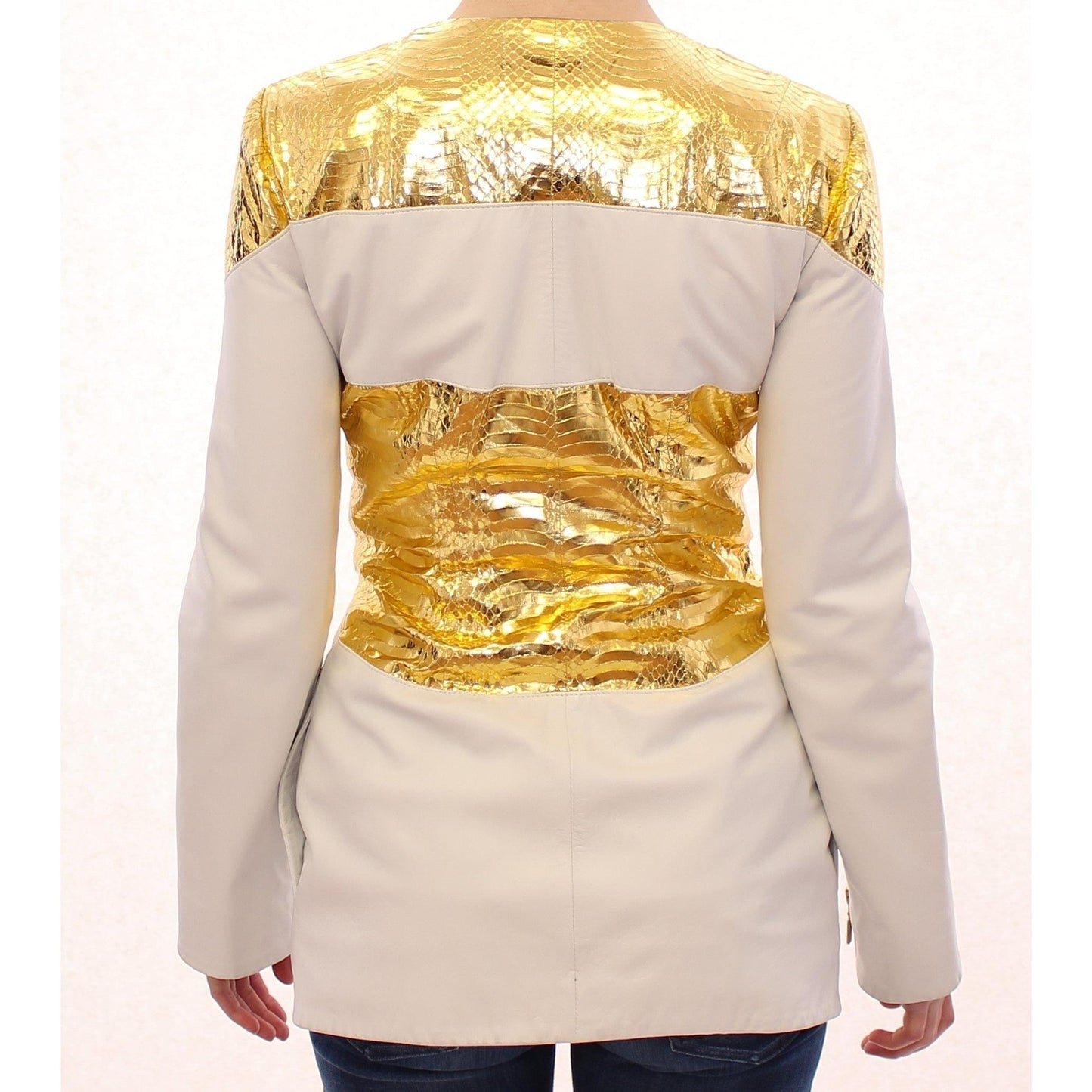 White Gold Metallic Leather Jacket - coffeewithmee2