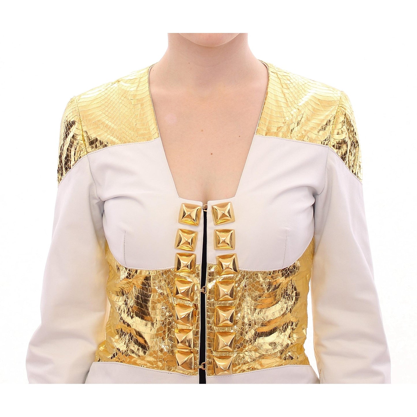 White Gold Metallic Leather Jacket - coffeewithmee2