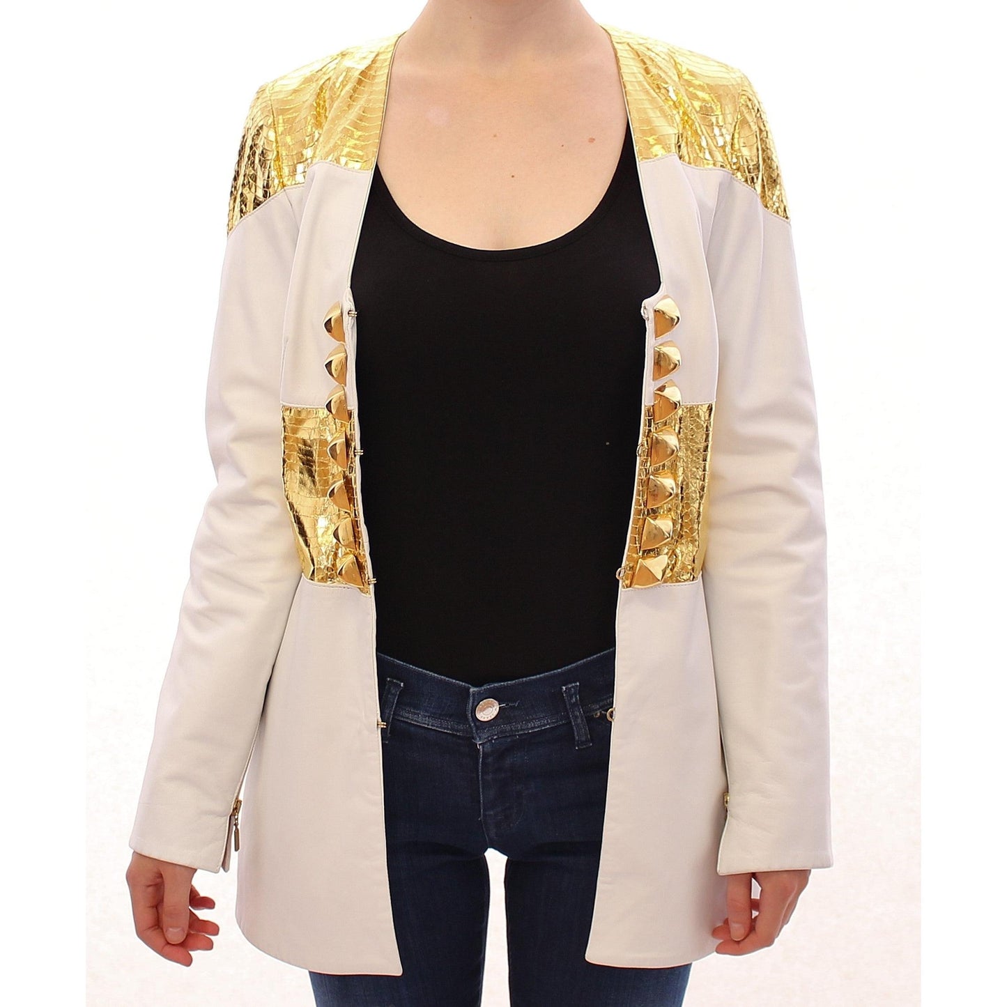 White Gold Metallic Leather Jacket - coffeewithmee2