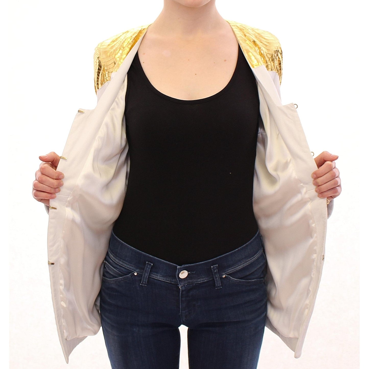 White Gold Metallic Leather Jacket - coffeewithmee2
