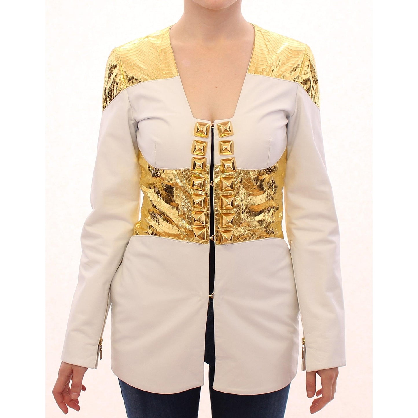White Gold Metallic Leather Jacket - coffeewithmee2
