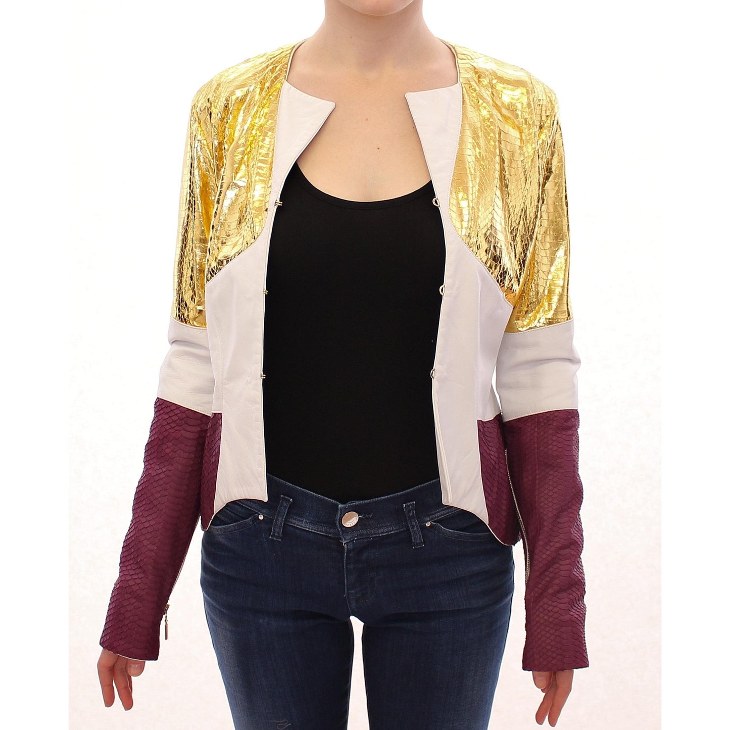White Gold Purple Leather Jacket - coffeewithmee2