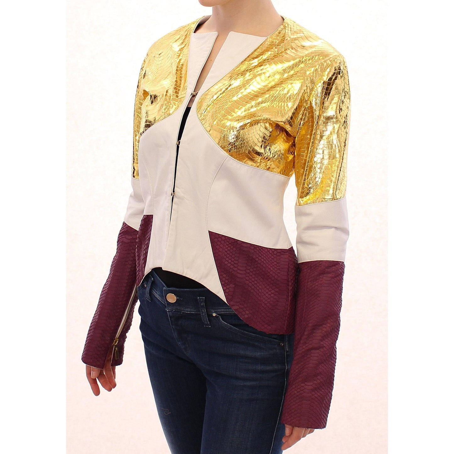 White Gold Purple Leather Jacket - coffeewithmee2