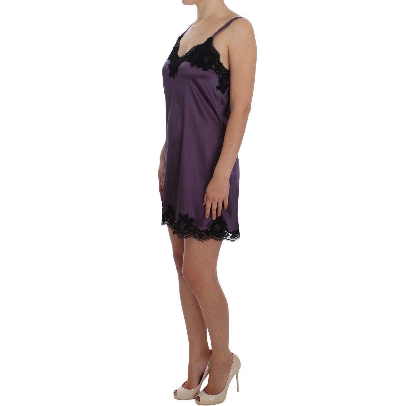 Purple Silk Black Lace Lingerie Dress - coffeewithmee2