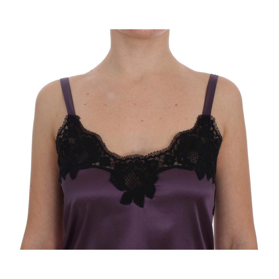 Purple Silk Black Lace Lingerie Dress - coffeewithmee2
