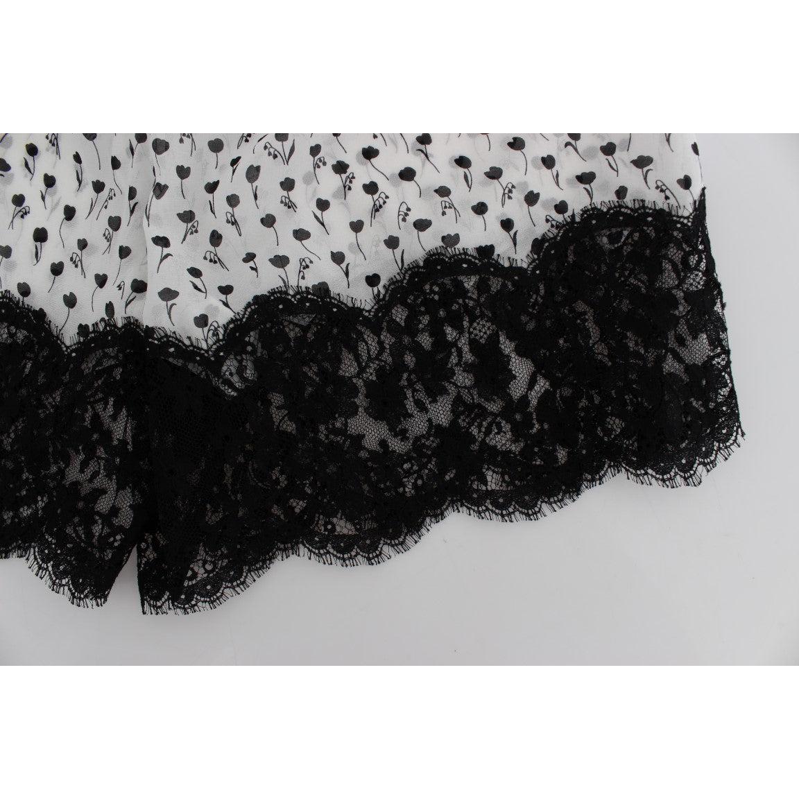 White Black Floral Lace Silk Sleepwear Shorts - coffeewithmee2