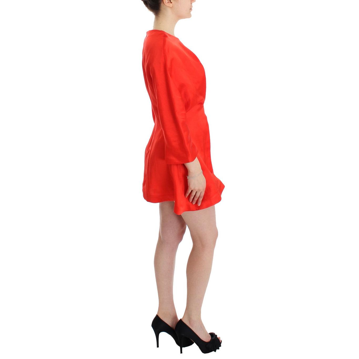 Red Mini Linen 3/4 Sleeve Sheath Dress - coffeewithmee2