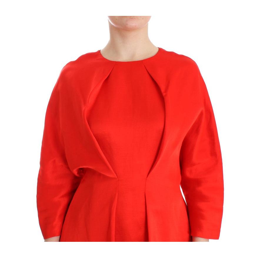 Red Mini Linen 3/4 Sleeve Sheath Dress - coffeewithmee2