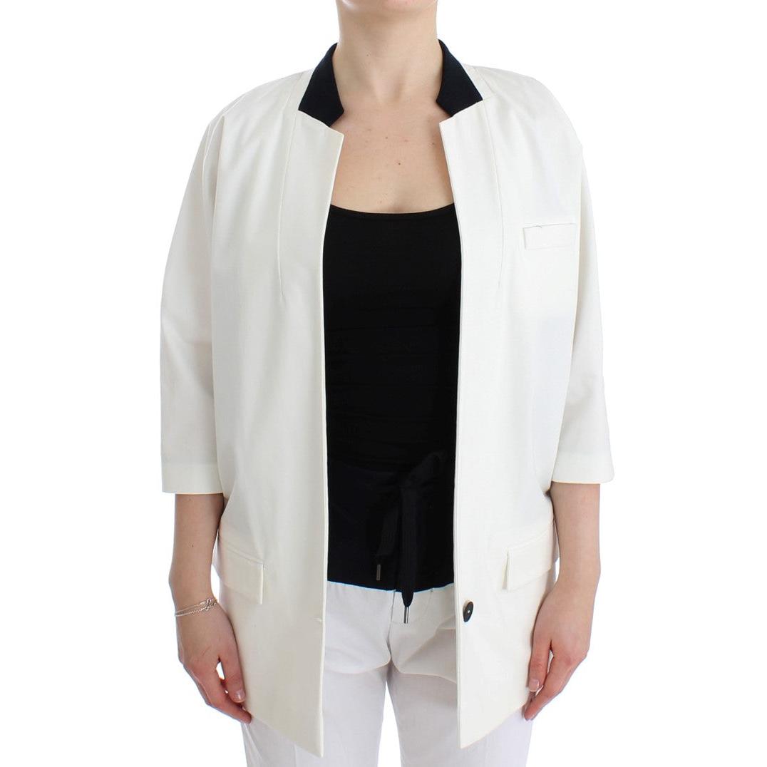 White Cotton Blend Oversized Blazer Jacket - coffeewithmee2