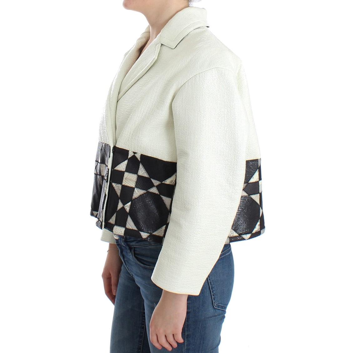 White Black Cropped Leather Jacket - coffeewithmee2