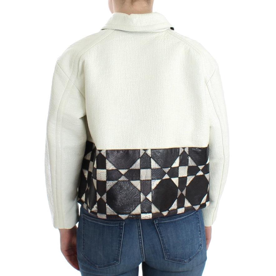 White Black Cropped Leather Jacket - coffeewithmee2