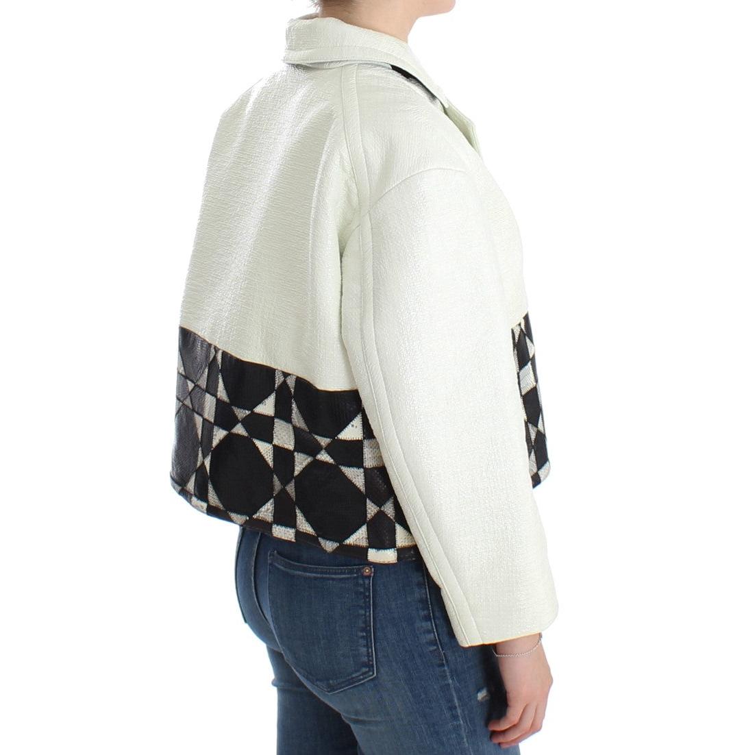 White Black Cropped Leather Jacket - coffeewithmee2