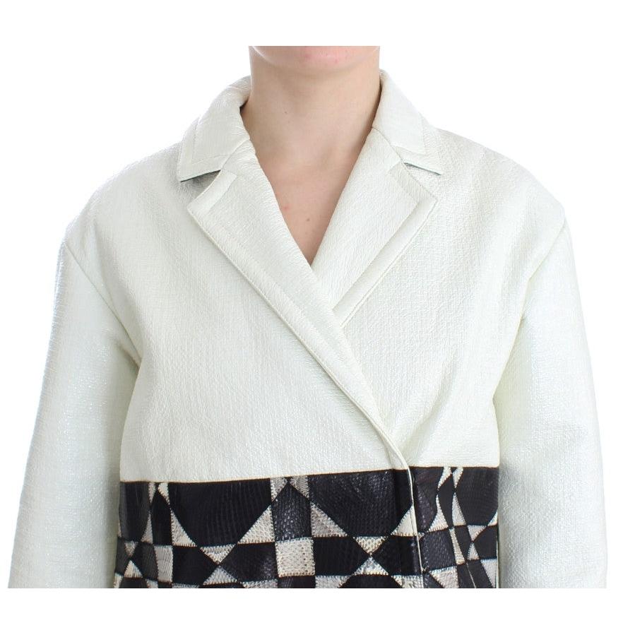 White Black Cropped Leather Jacket - coffeewithmee2
