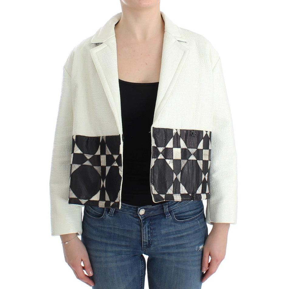 White Black Cropped Leather Jacket - coffeewithmee2