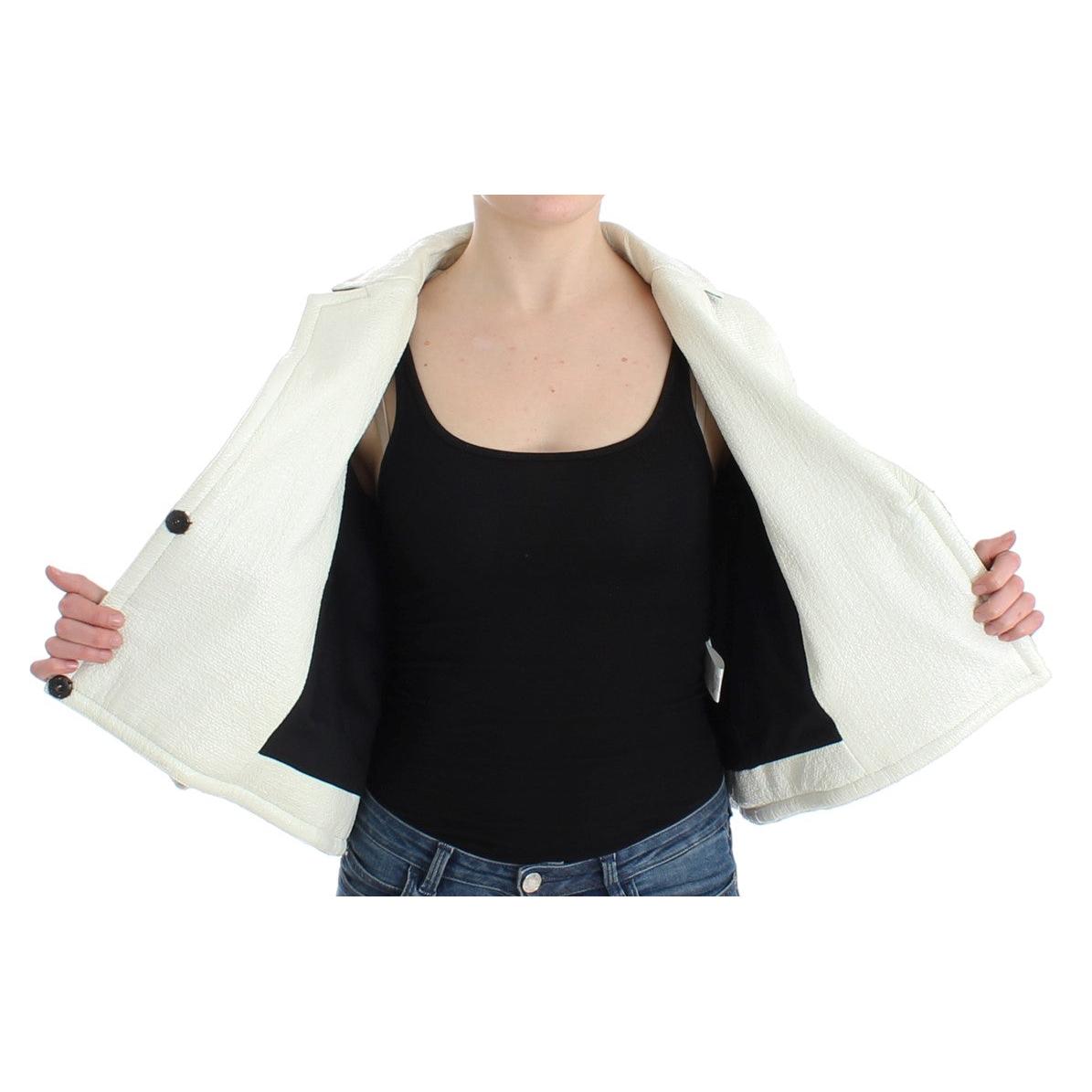 White Black Cropped Leather Jacket - coffeewithmee2