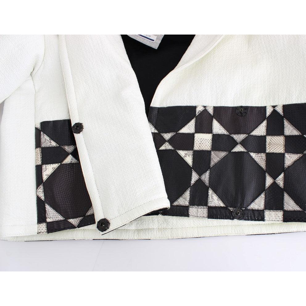 White Black Cropped Leather Jacket - coffeewithmee2