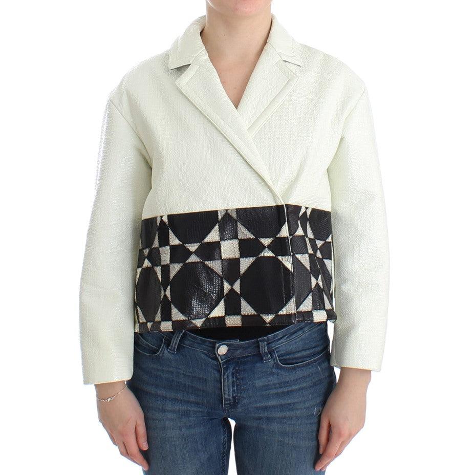 White Black Cropped Leather Jacket - coffeewithmee2