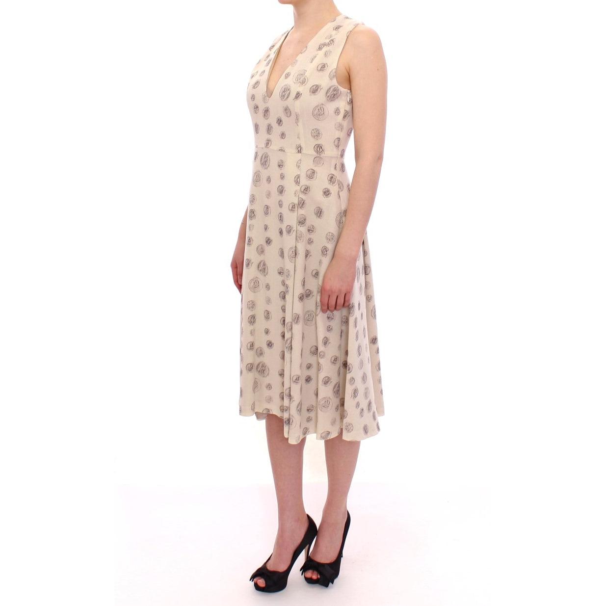 White Printed Shift V-neck Sheath Dress - coffeewithmee2