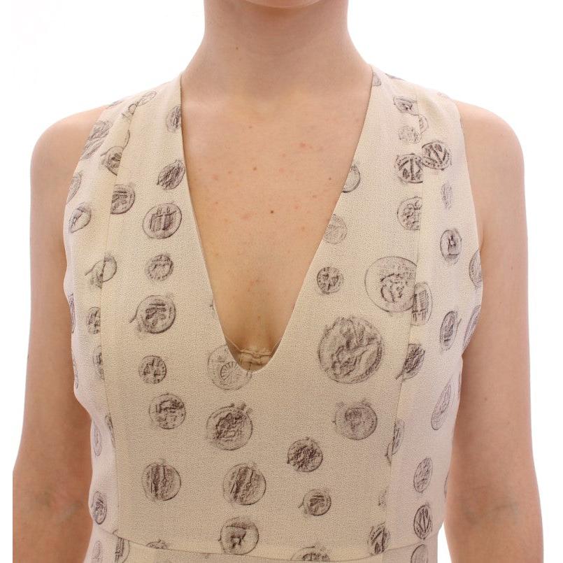 White Printed Shift V-neck Sheath Dress - coffeewithmee2
