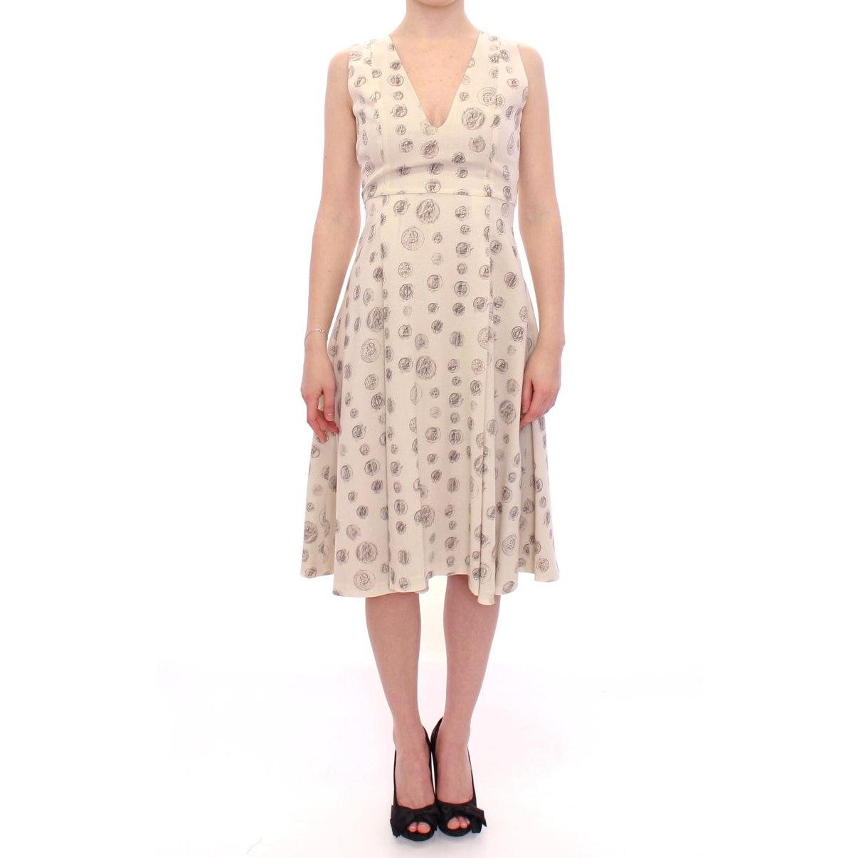 White Printed Shift V-neck Sheath Dress - coffeewithmee2
