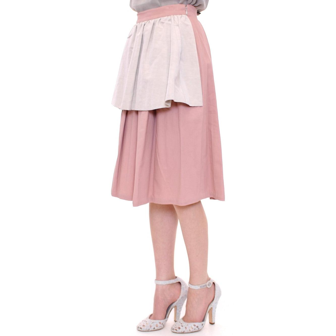 Pink Gray Knee-Length Pleated Skirt - coffeewithmee2