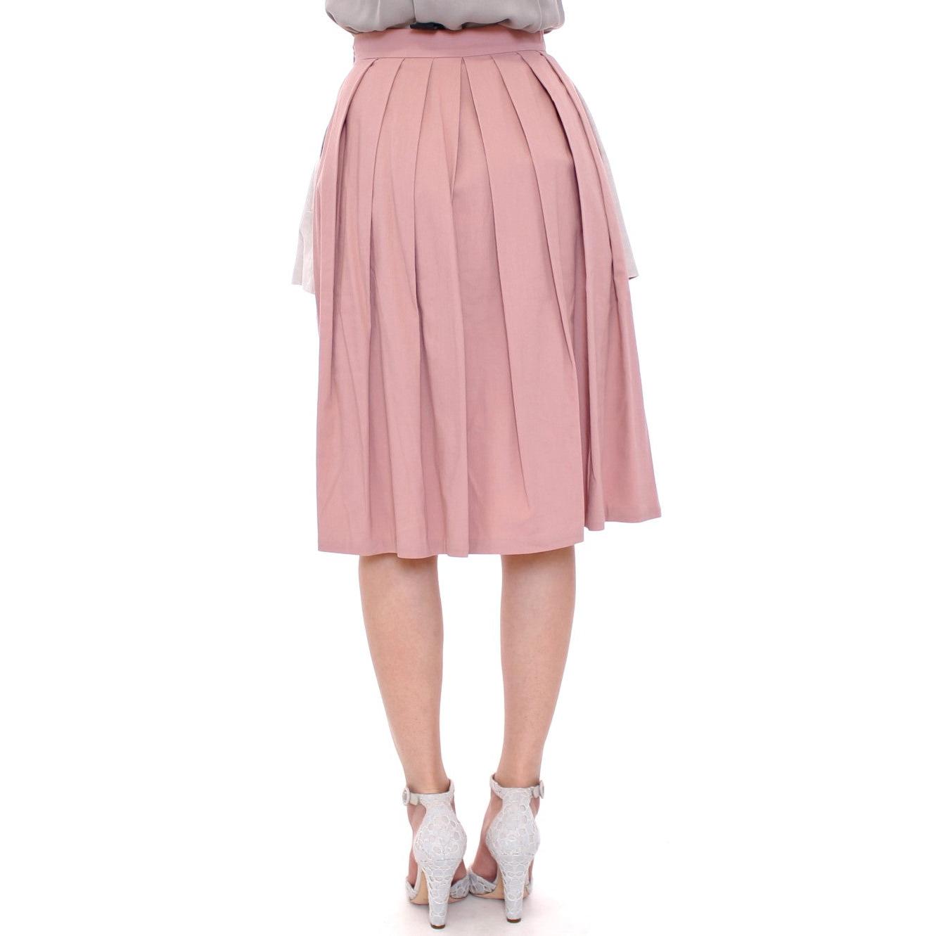 Pink Gray Knee-Length Pleated Skirt - coffeewithmee2