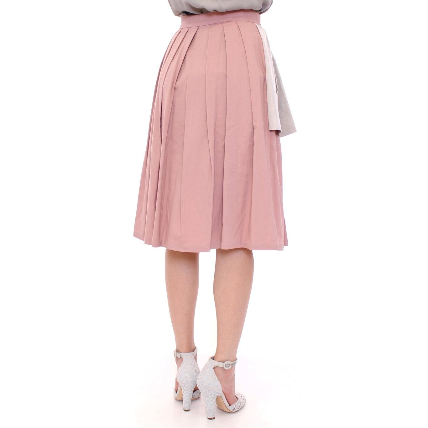 Pink Gray Knee-Length Pleated Skirt - coffeewithmee2