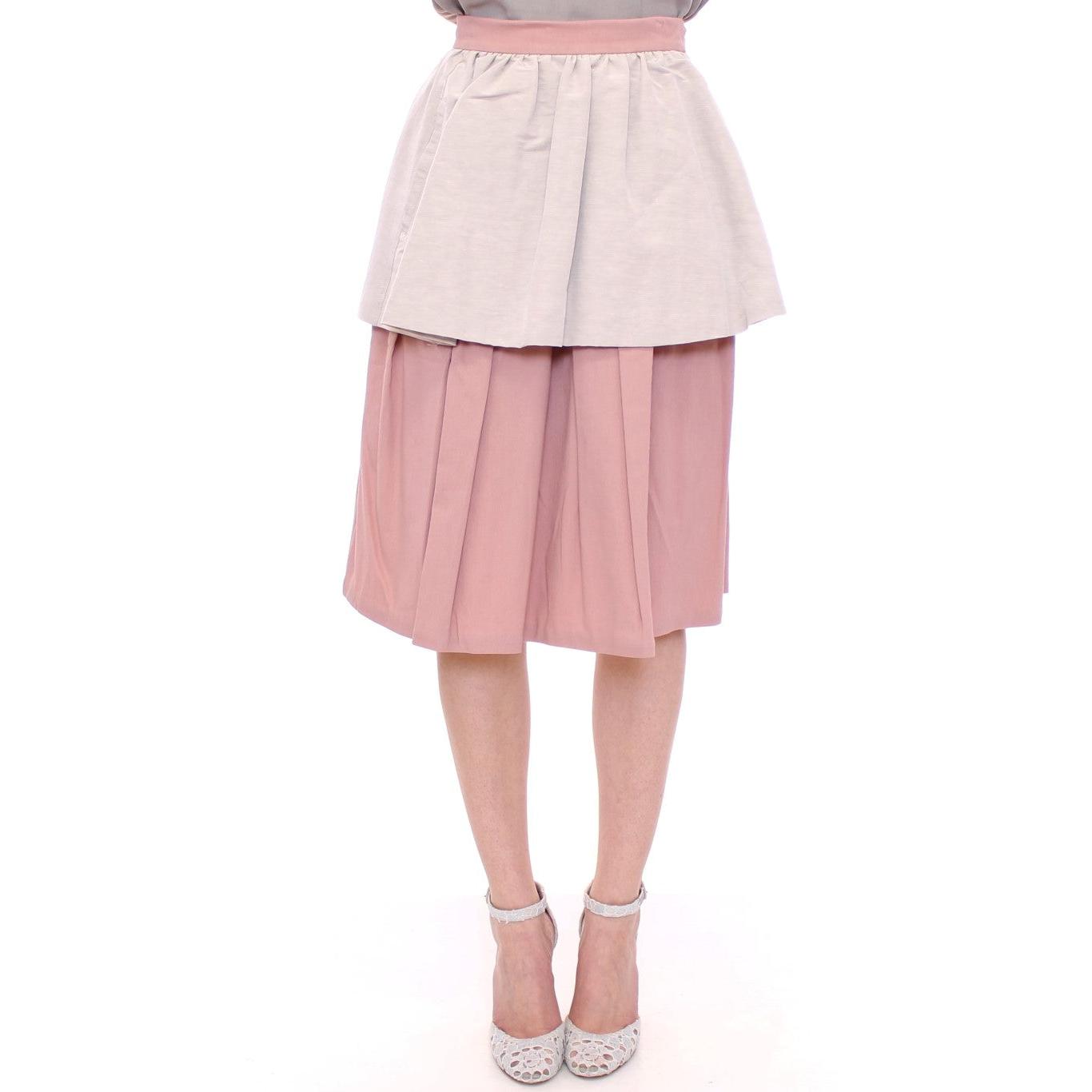 Pink Gray Knee-Length Pleated Skirt - coffeewithmee2
